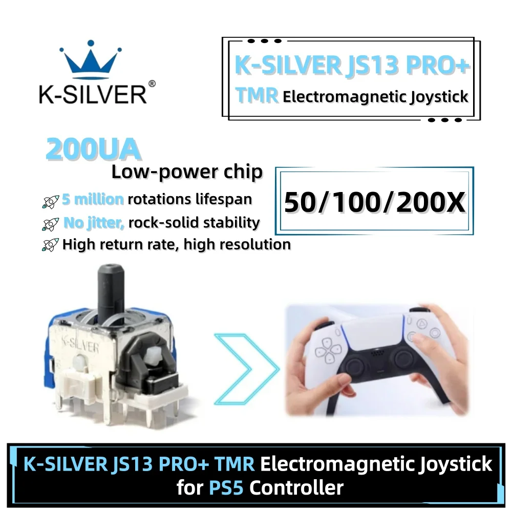 

50/200 шт. K-SILVER JS13 PRO+ TMR Effect джойстик для PS5, сменный электромагнитный 3D аналоговый стик для контроллера DualSense