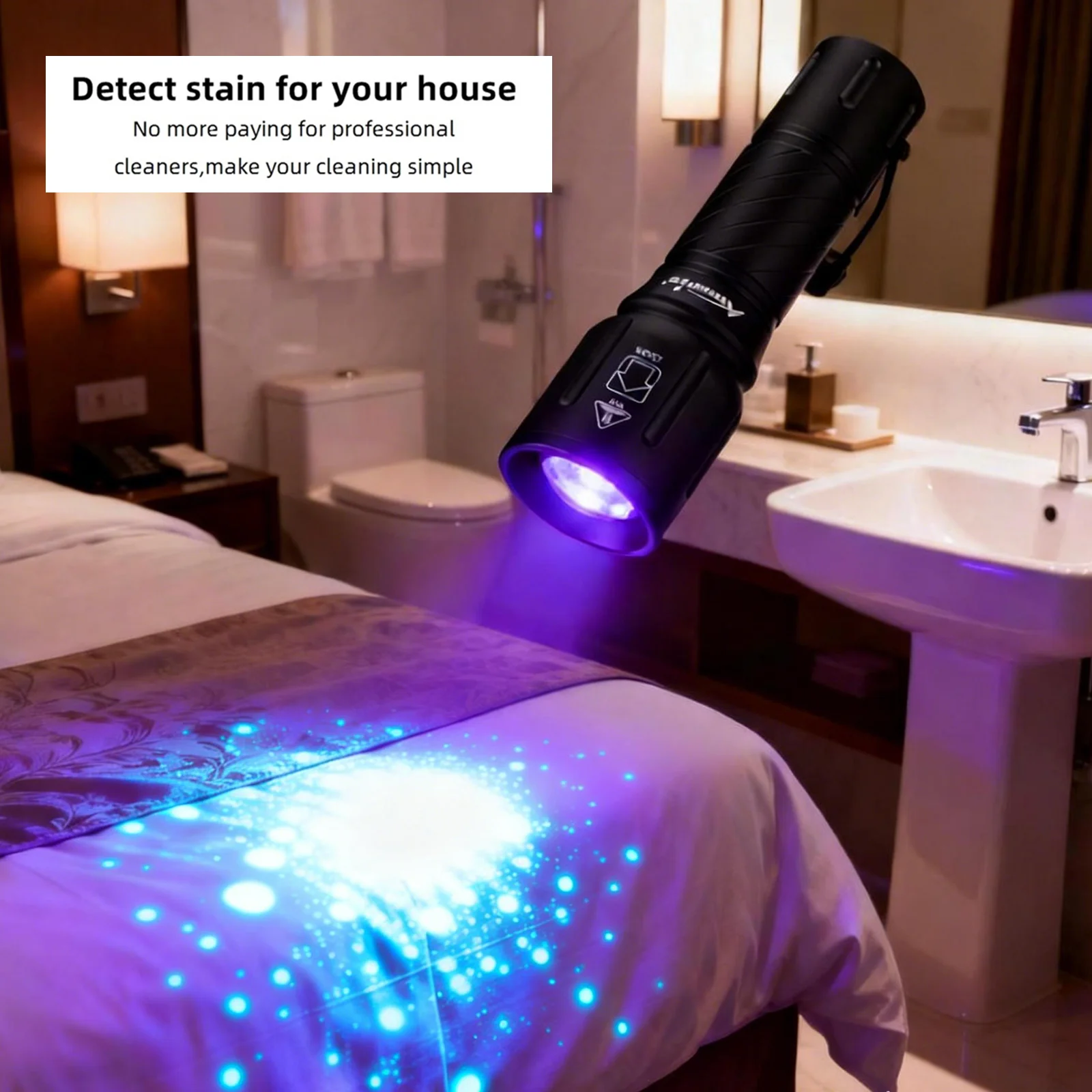 

2-in-1 395+365nm UV Flashlight Zoomable Ultraviolet Torch Invisible Ink Resin Curing For Pet Urine Stains Cat Tinea Detection