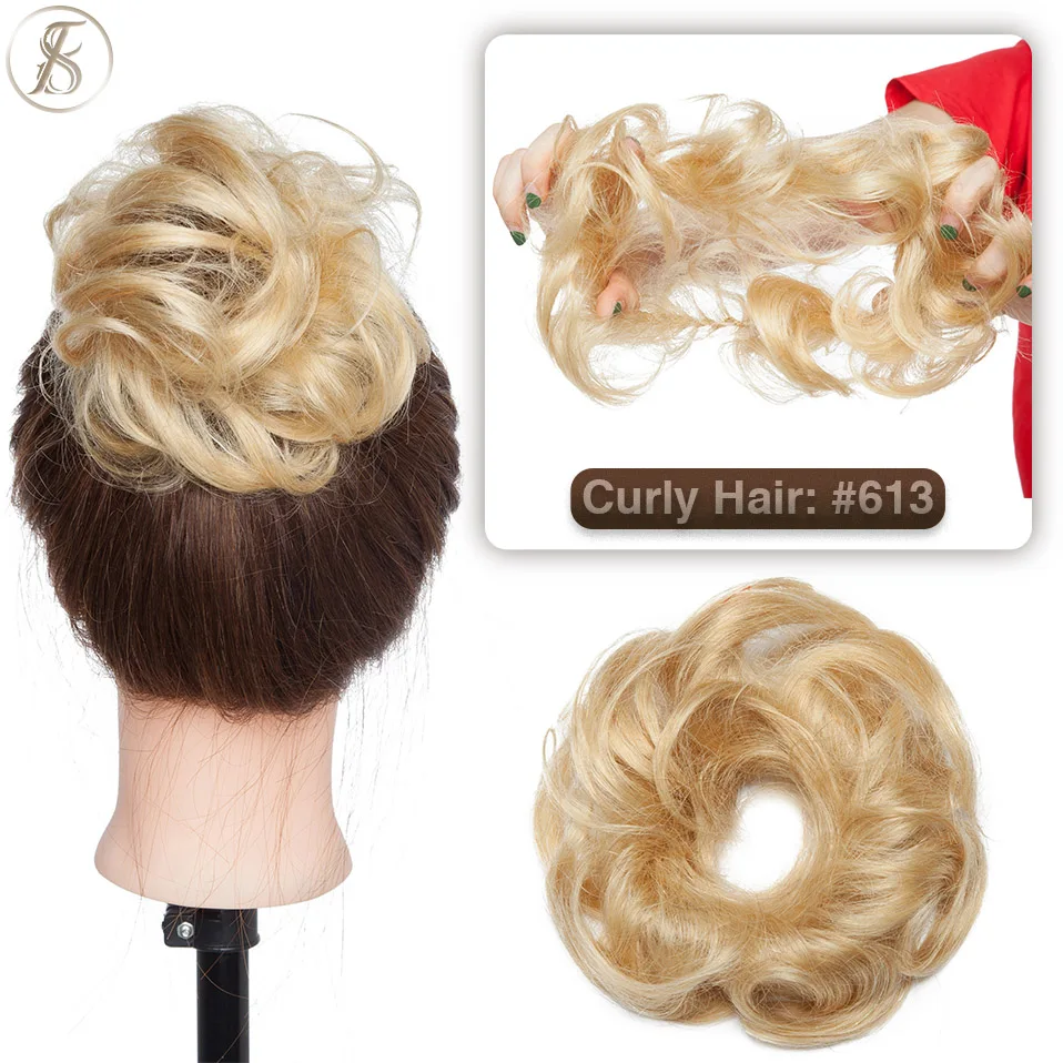 TESS 17g/23g Haar Brötchen Chignon 100% Menschliches Haar Lockiges Haar Elastische Donut Pferdeschwanz-haar Extensions Wrap natürliche Farbe Haarteil – Detail 27
