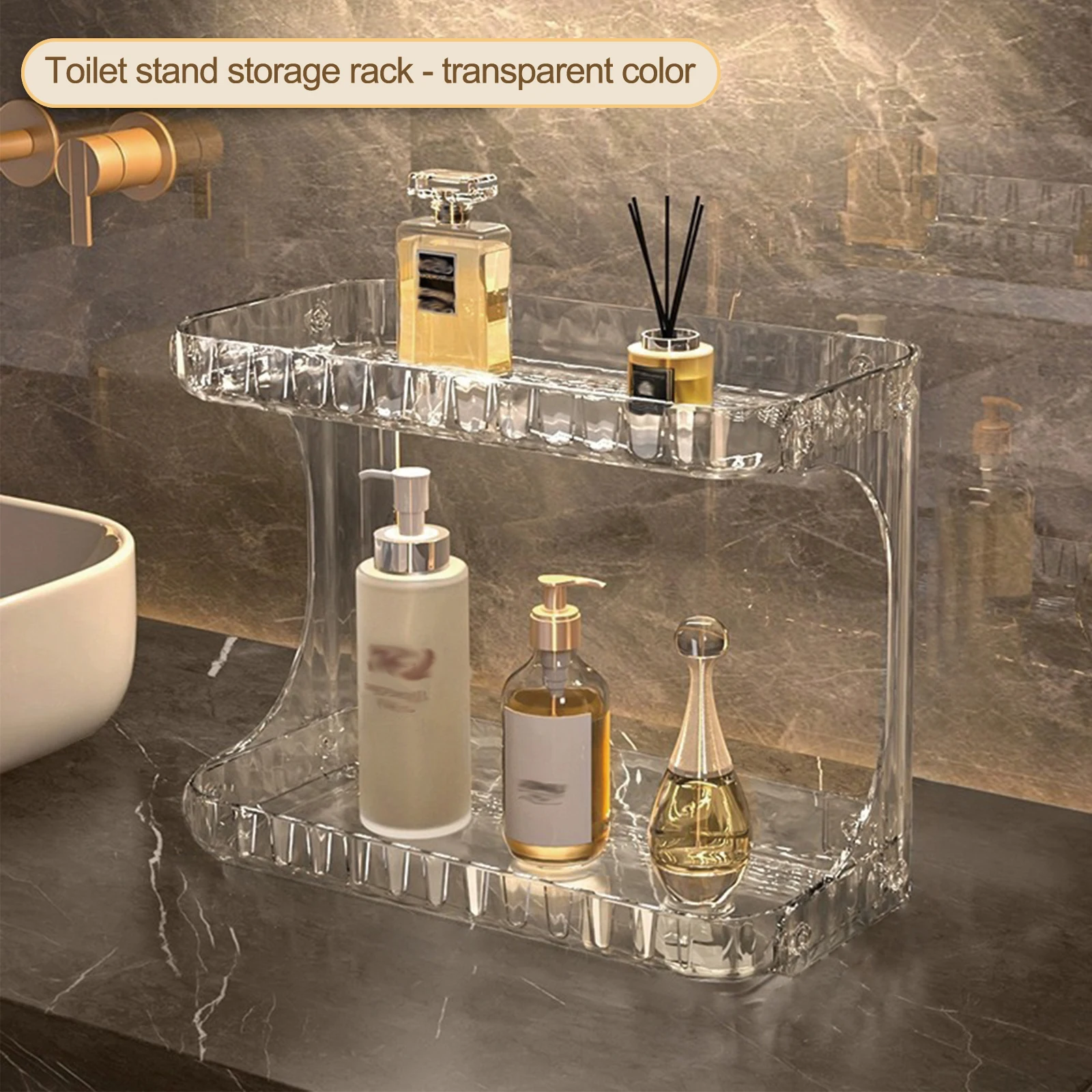 Light Luxury Double-Layer Vanity Storage Rack Clear Perfume Holder Bathroom Skincare Makeup Organizer Cosmetic Storage Shelf