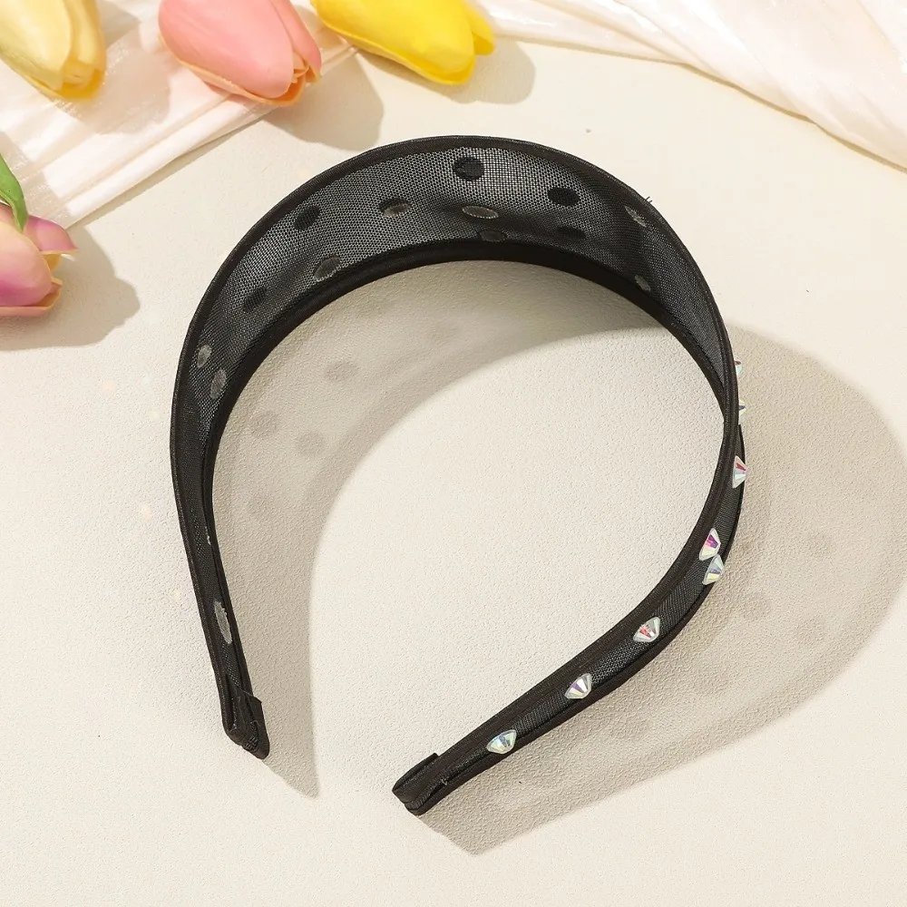 

Повязка на голову с сеткой, жемчугом и стразами, широкая, водонепроницаемая, блестящая, черно-белая, для вечеринок