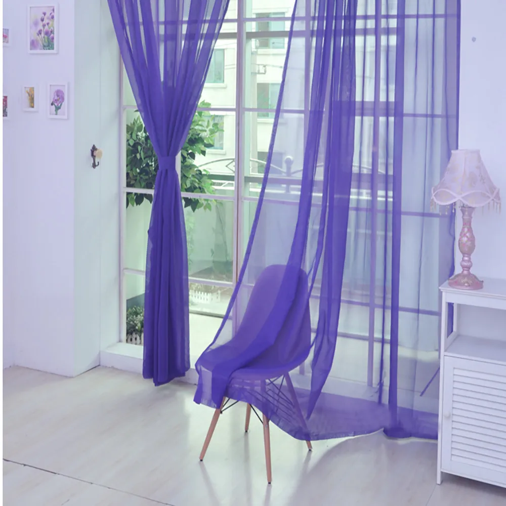 1 Pcs Pure Color Tulle Door Window Curtain Drape Panel Sheer Scarf Valances Bedroom Door Kitchen Window Drapes 200cm X 100cm