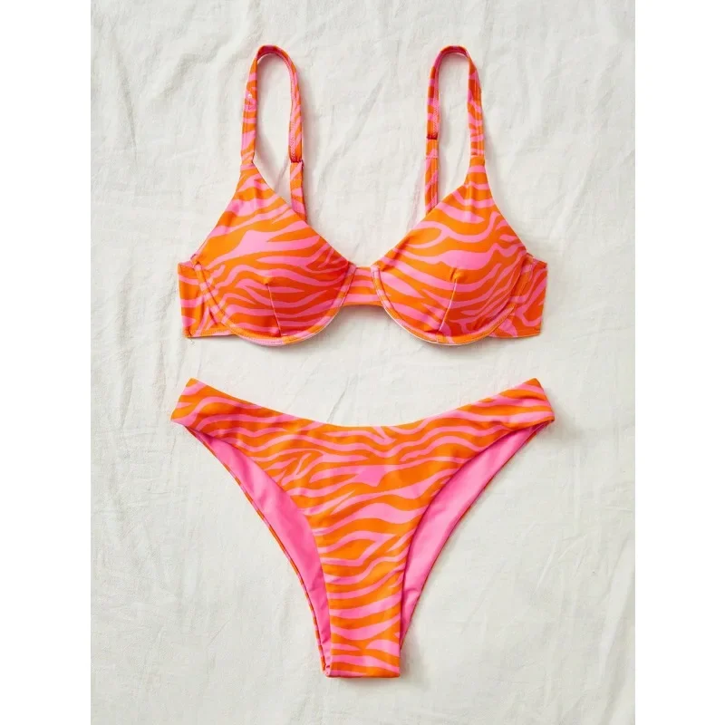 Nuevo conjunto de bikini con estampado de leopardo para vacaciones de verano, conjunto de bikini para nadar en la playa para vacaciones de verano