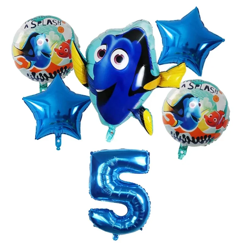 6pcs Nemo Theme Foil Balloon Underwater World Cute Inflatable Clown Fish Sea Animal Balloons Baby Birthday Party Number Balloons