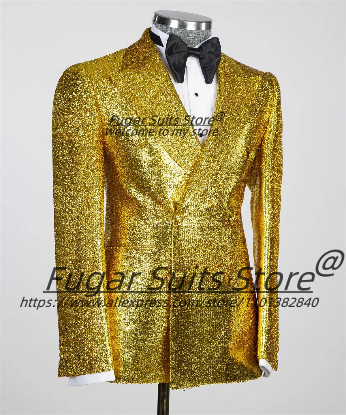 Shiny Slim Fit Männer Anzüge Revers Angepasst Bräutigam Party Smoking 2 Stück Sets Zweireiher Männliche Blazer Mode Kostüme Homme