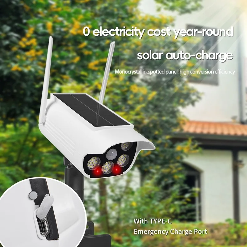 Vertical Clip-On Fake Security Camera Solar Light，66A white oneLED + 2A red flashing indicator light，1500mAhBattery，USBCharging，