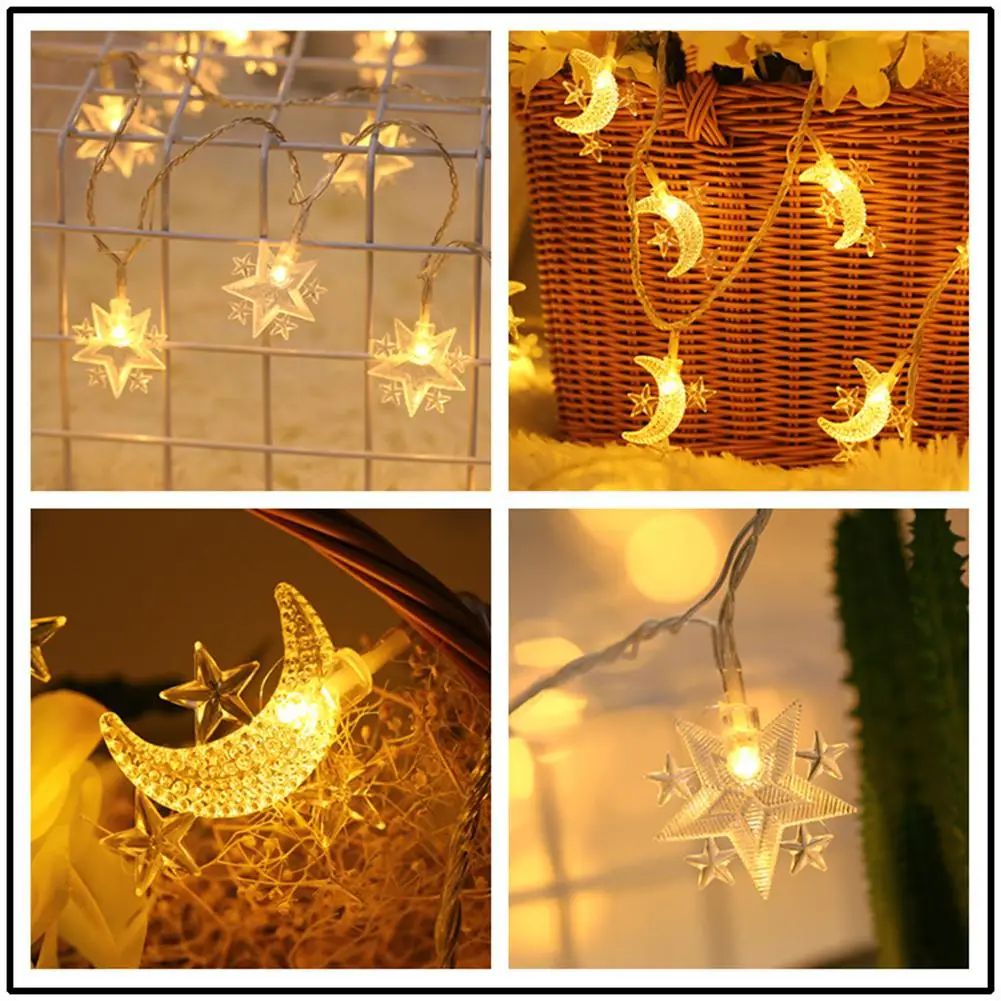 Corda de estrela e lua para decoração doméstica, EID Mubarak, Ramadan Kareem Gift, Material para festa islâmica muçulmana, 20 LED, 1.5 m, 3m, 2023