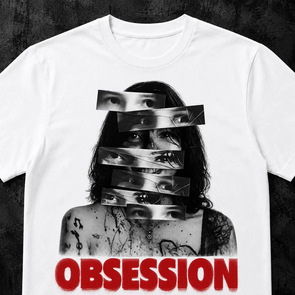 Obsession Graphic Face Collage T-Shirt | Surreal Portrait Design