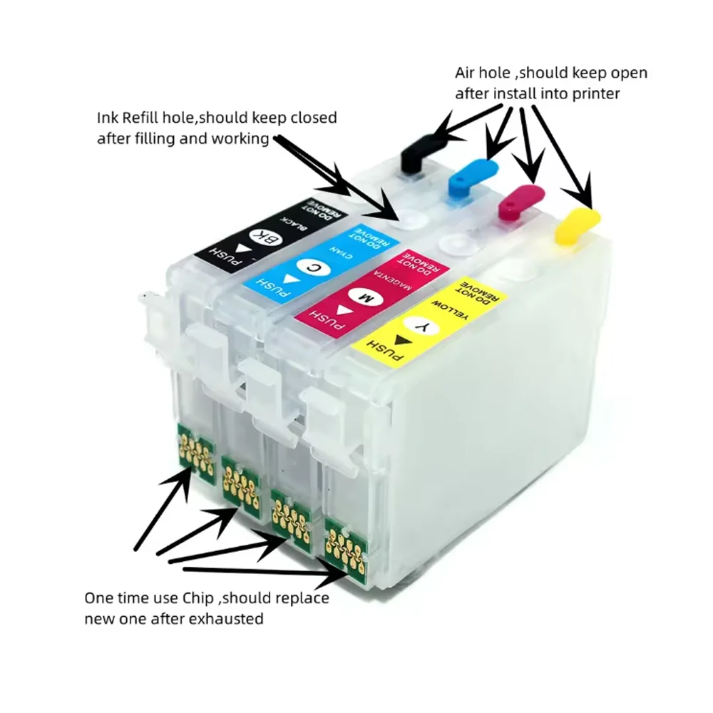 4Color 212 212XL Refill Ink Cartridge For Epson Expression XP4100 XP4105 XP2105 WF2830 WF2850 WF2810 WF2835 with Chip