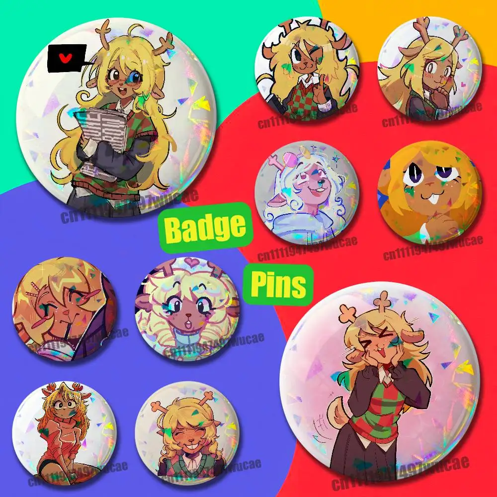 For D-Deltarune Noelle Holiday Badge Cover DIY Pin Insignia Emblem Round Gift Cosplay Laser Film Case