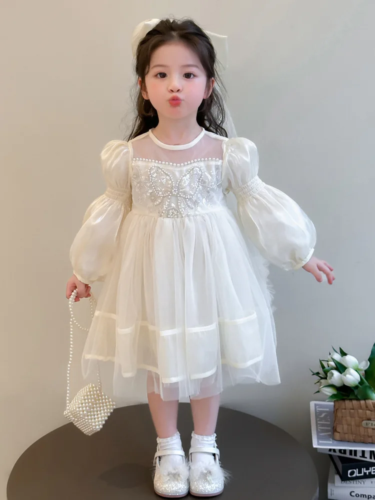 

2025Girls' Spring and Autumn New Sweet Western Style Tulle Tutu Lolita Dress Princess Dress