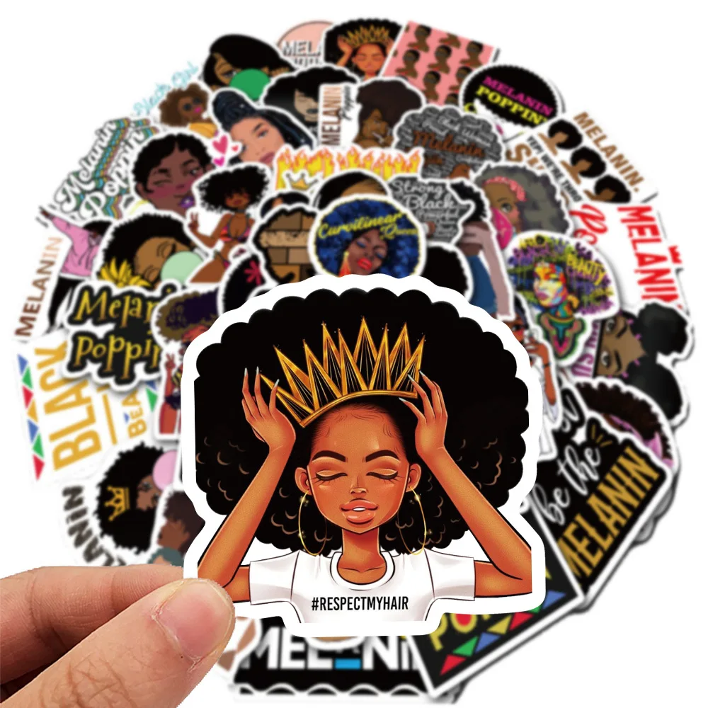 10/30/50PCS Pop Black Skin Girl Melanin Stickers DIY Phone Laptop Luggage Skateboard Waterproof Graffiti Decals Fun for Kid Toys