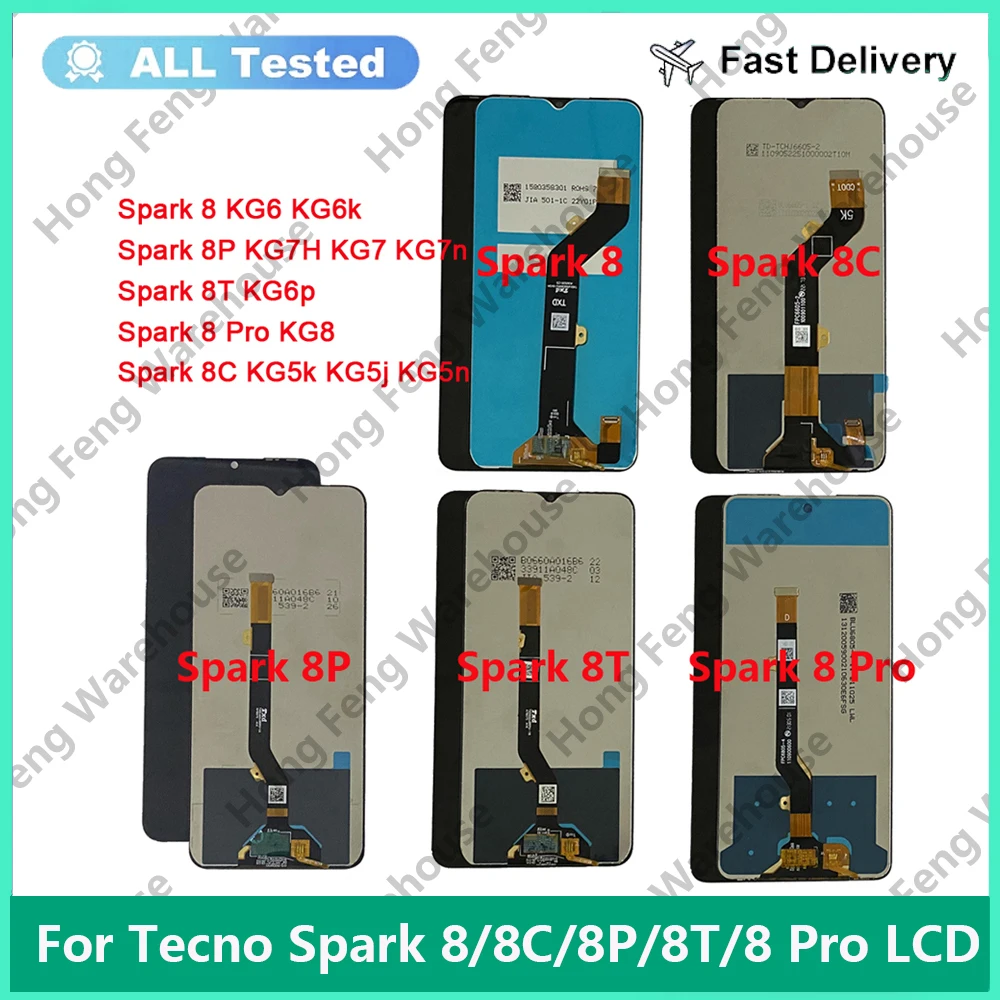 For Tecno Spark 8 KG6 LCD Display Touch Screen Digitizer Tecno Spark 8C KG5k LCD For Tecno KG7 Spark 8P 8T Spark 8 Pro KG8 LCD