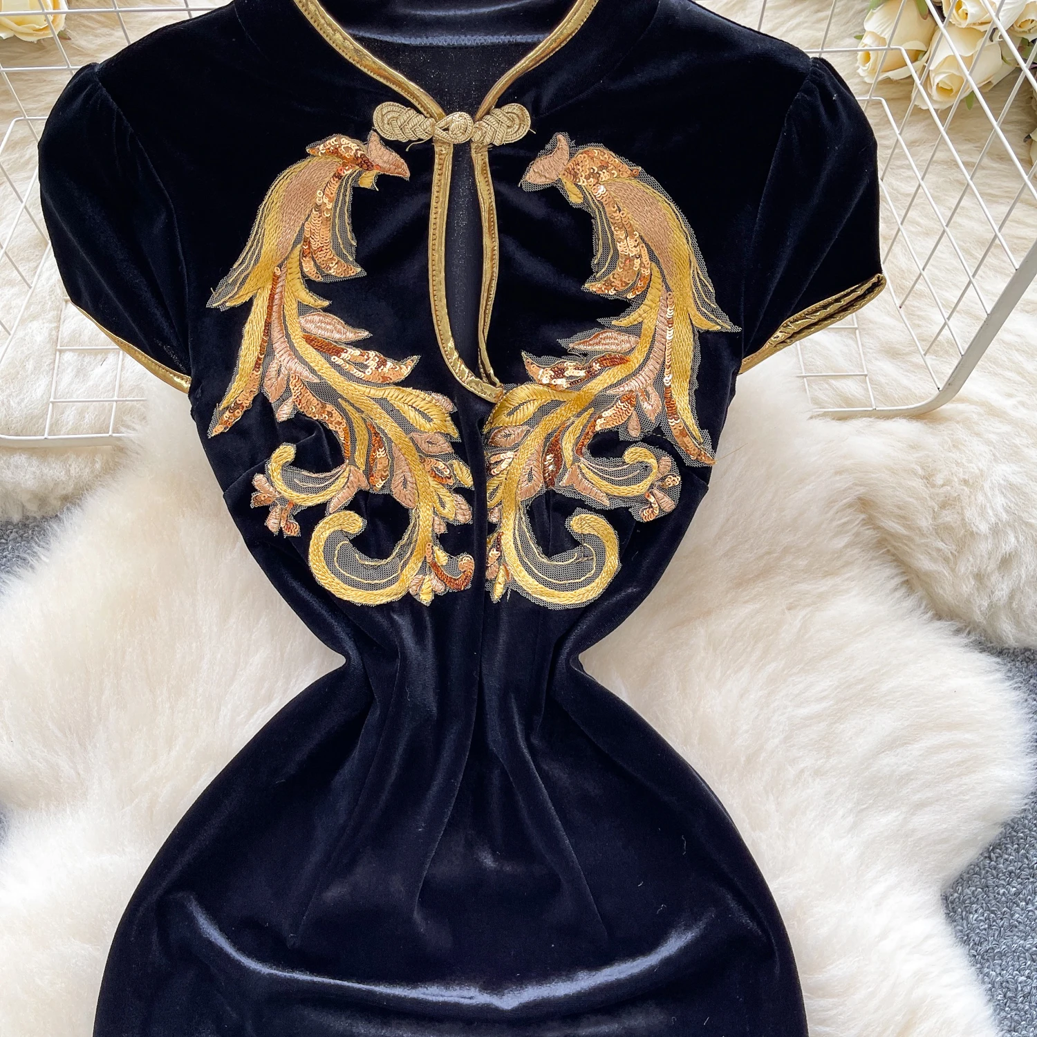 Chic vintage Embroidered split hollow out slim Elegant Fairy korean fashion Boho Sundress women clothing