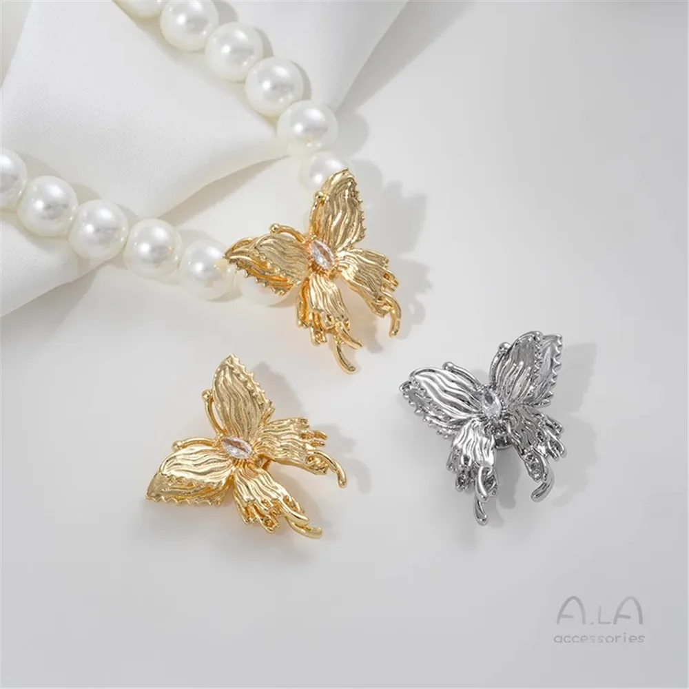 14K Gold-plated Color-preserving Butterfly Pendant with Double-layer 3D Design, DIY Pearl Bracelet and Necklace Accessories