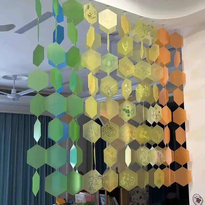 Kindergarten Pendant Ring Creation Color Hexagonal Pvc Plastic Sheet Classroom Art Partition Graffiti Hanging DIY Handmade