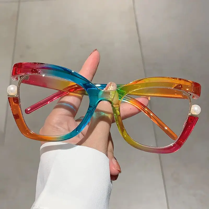 Advanced Feeling Sky Lake Blue Fashionable Temperament Pearl Border Temperament Trendy High-end Anti Blue Light Flat Mirror