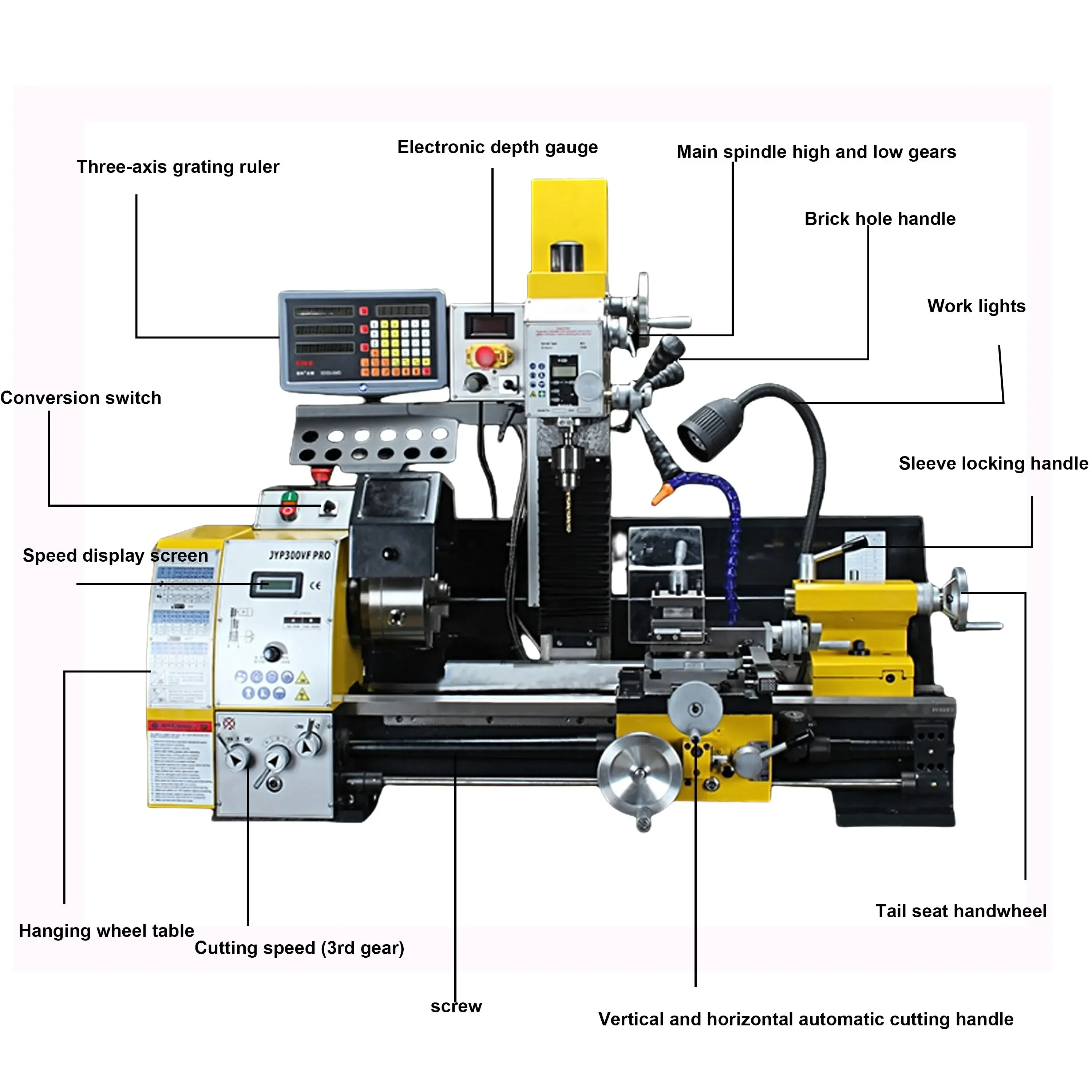High Accuracy Multifunction Mini Combo Lathe Combination Mini Metal Bench Lathe Milling Drilling Machine