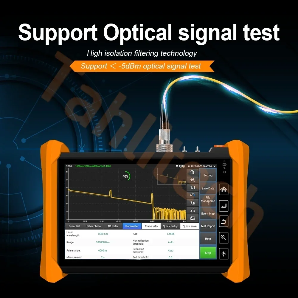 Tahlitech OTDR 1310/1550/1610nm 28/26/24dB Fiber Optic Reflectometer Touch Screen VFL OLS OPM Event Map Ethernet Cable Tester