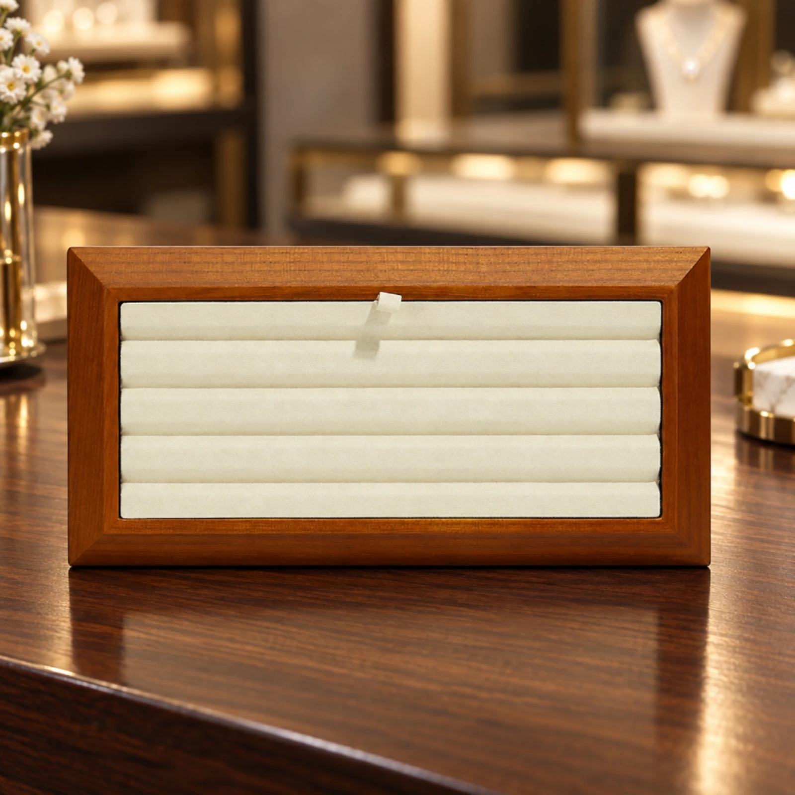 Wooden Jewelry Display Tray Standard Size Display Tray with Grooved Insert Elegant Secure for Retail Counters