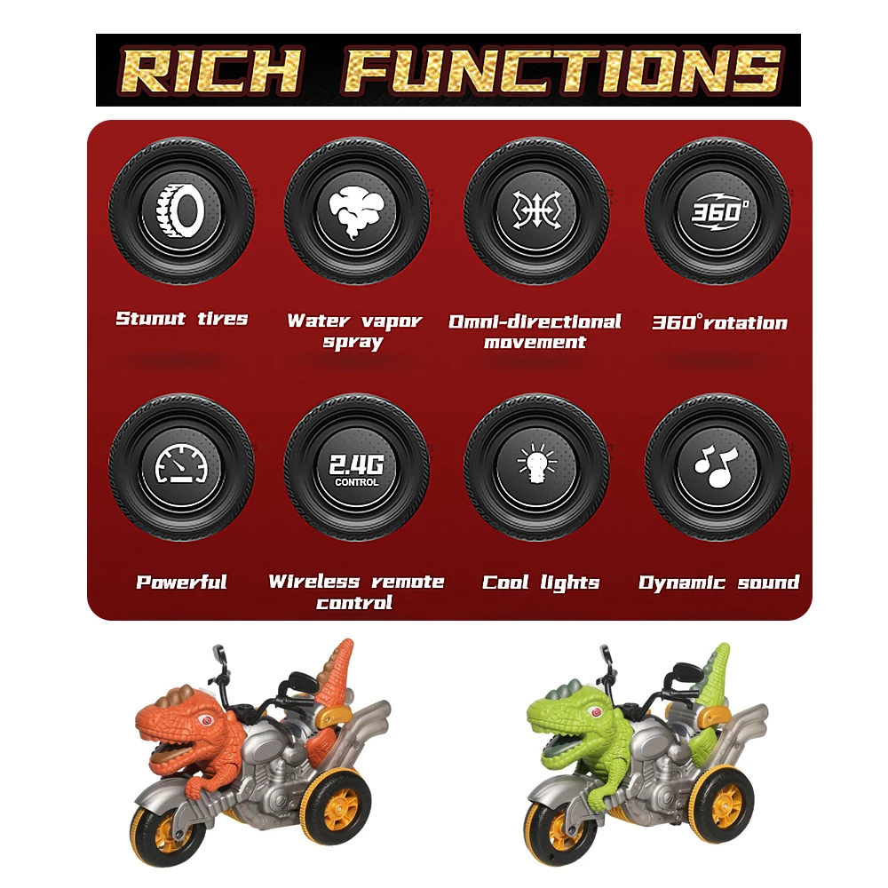 2.4GHz التحكم عن بعد ديناصور سيارة قطار لعب للأطفال الأولاد ، RC دينو سيارة اللعب مع ضوء الصوت والرذاذ