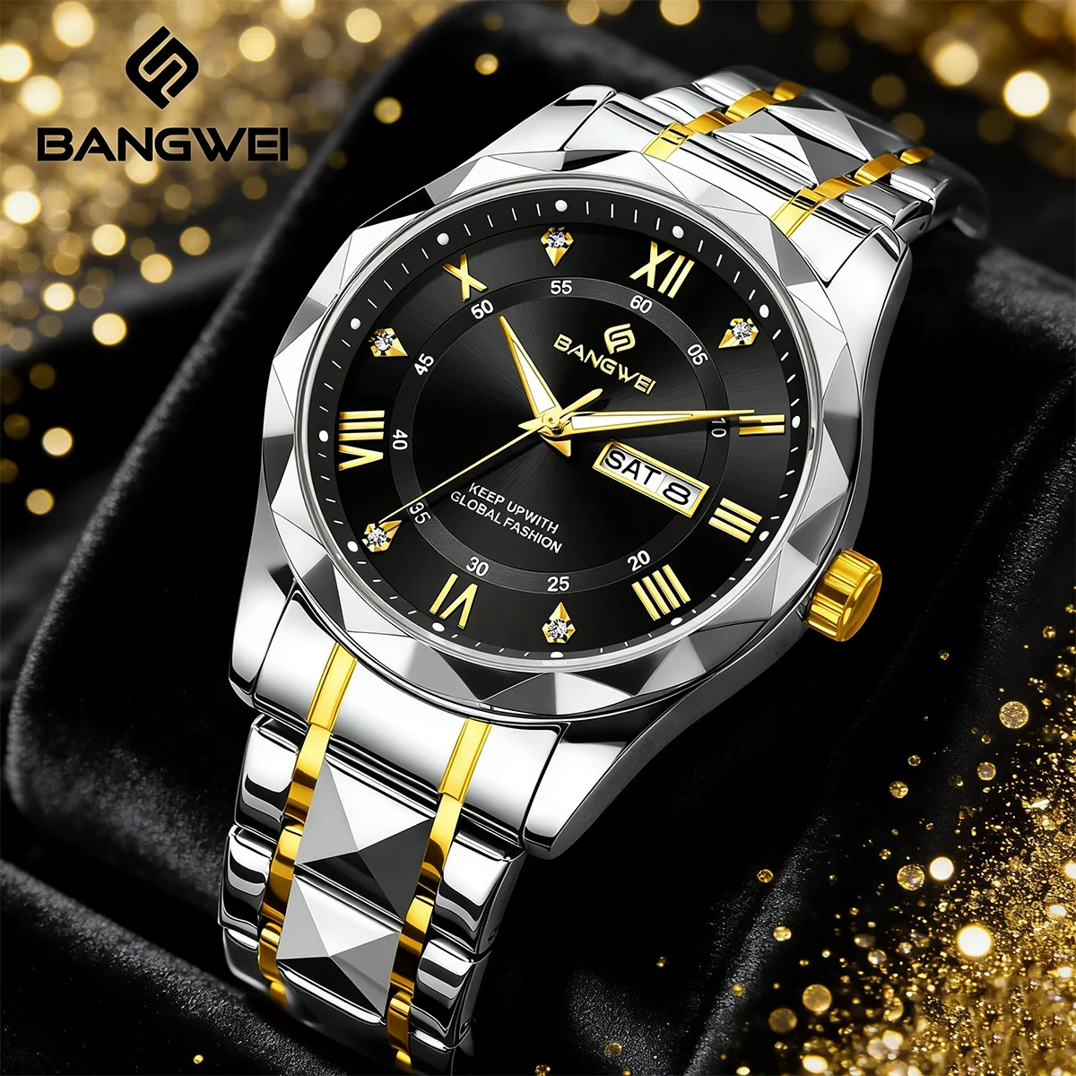 

BANGWEI Men's Luxury Watches Business Waterproof Stainless Steel Luminous Man Wristwatch Date Week Sport Men Quartz Watch Reloj