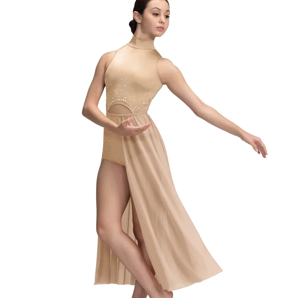 Vestidos largos de competición de Ballet para mujer, leotardo, media falda, vestido lírico, ropa de competición de baile, disfraz de escenario,