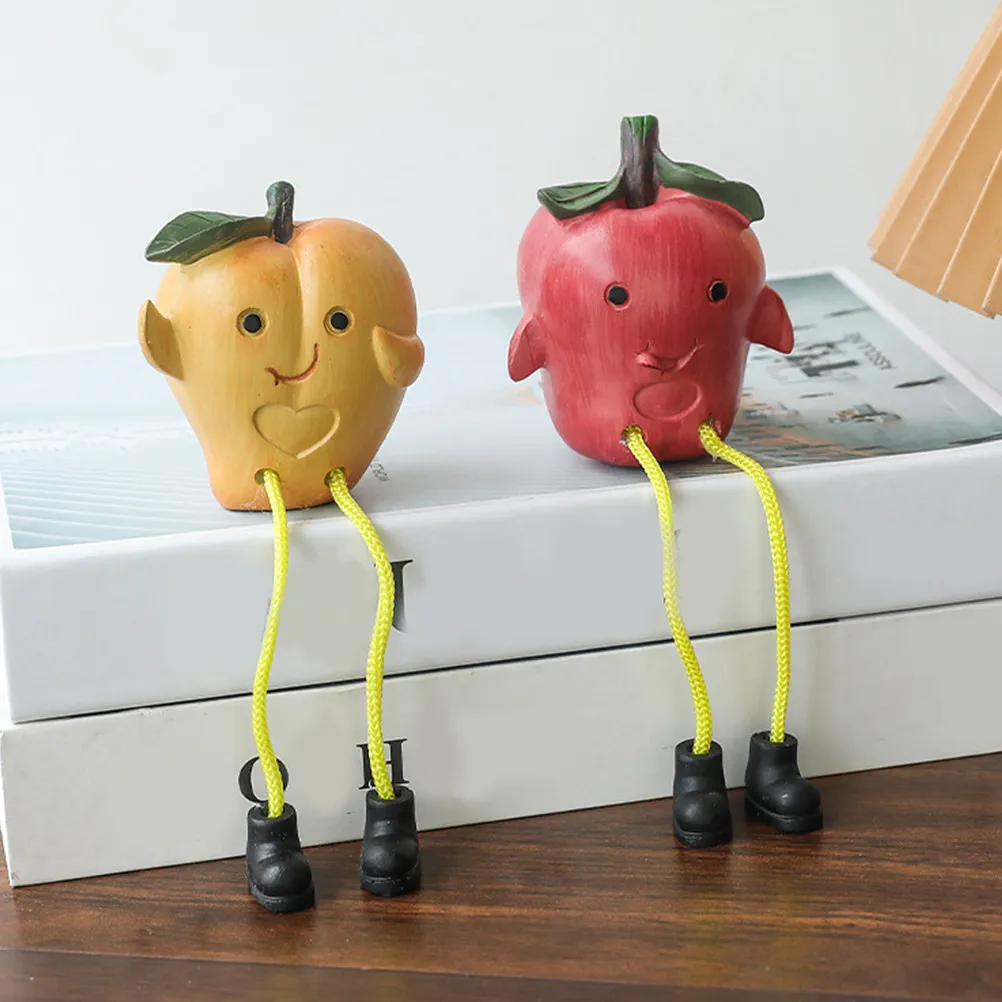 2Pcs Adorable Resin Fruit Statue Table Decor Creative Home Office Desk Shelf Window Bookshelf Decoration Seasonal Party