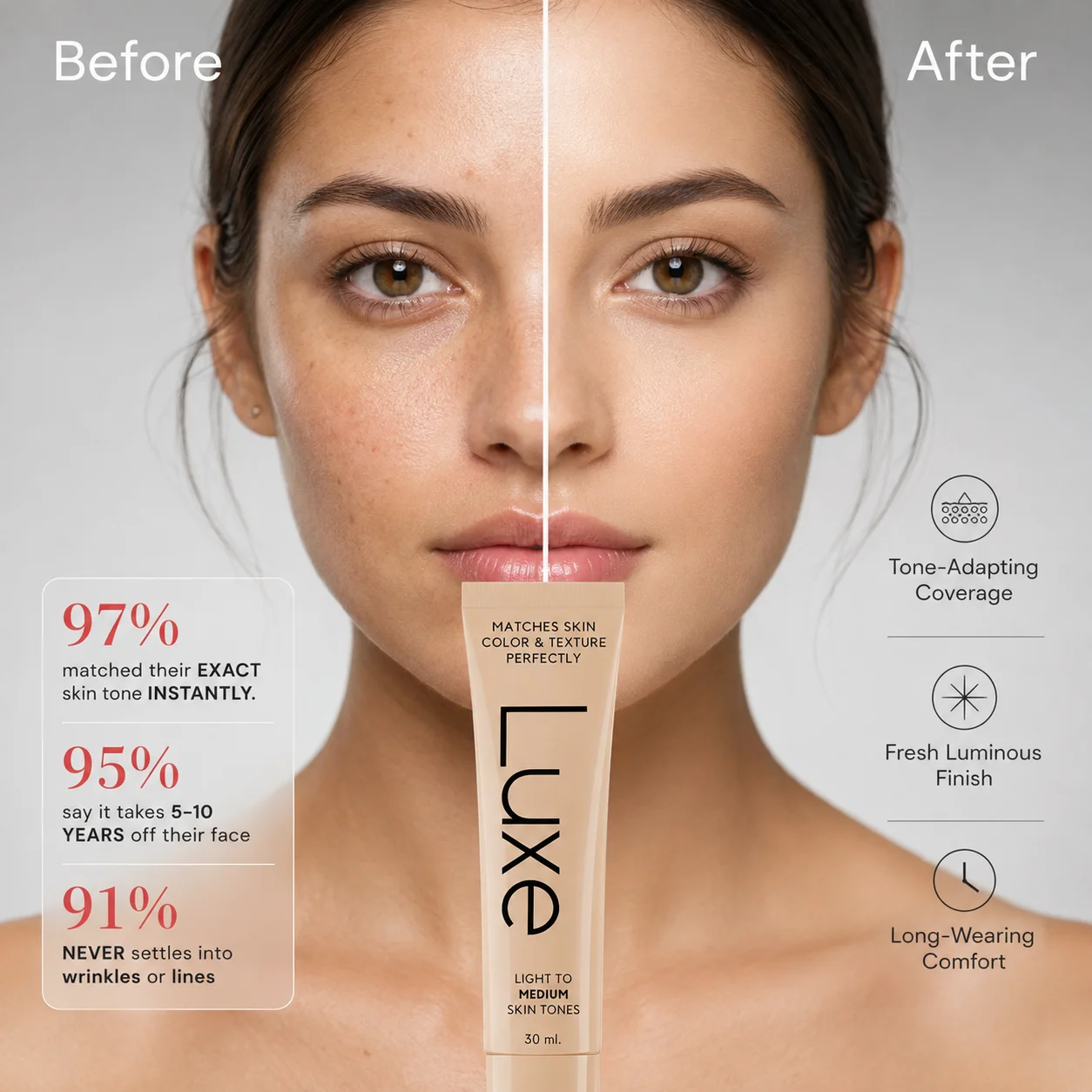 Luxury Natural Skincare - Color Changing Foundation Luxury Moisturizing Sunscreen