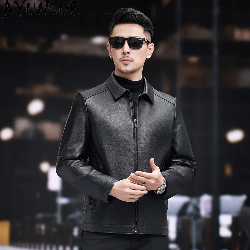 

AYUNSUE Genuine Leather Jackets for Men Spring Autumn Mens Clothes Real Cowhide New in Coats Casual 2025 Chic Jaqueta De Couro