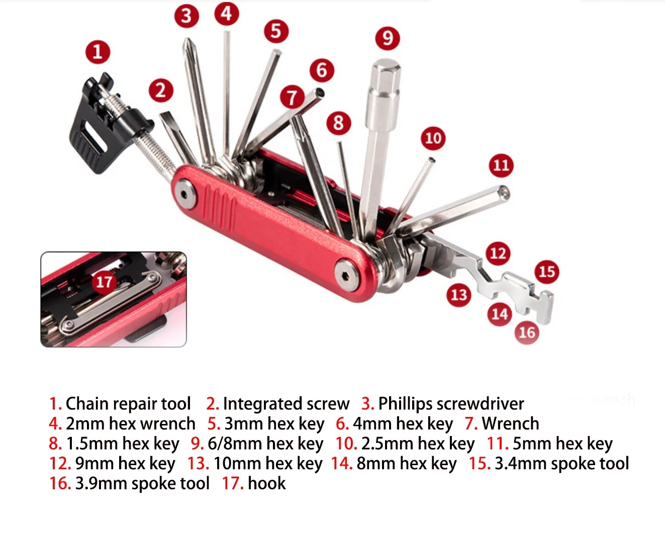 High Quality 17 in 1 Function Bike Repair Tool Compact Pocket Sized and Lightweight Bicycle Multi Tool Easy to Carry