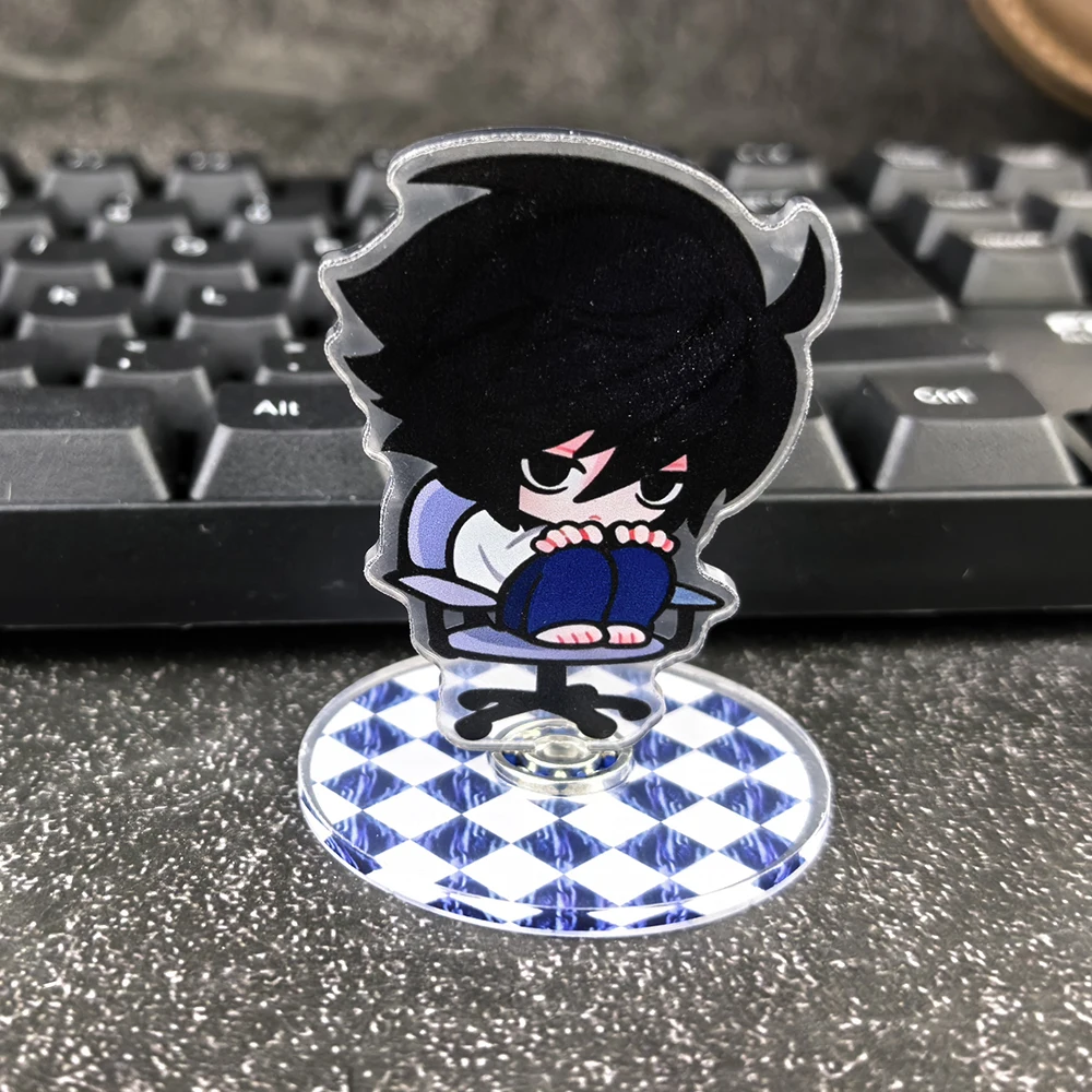 Death Note L Q Chibi Acrylic Stand Sitting Chair Figure Blue Check Base Desktop Ornament Anime Manga Collectible Decor Gift