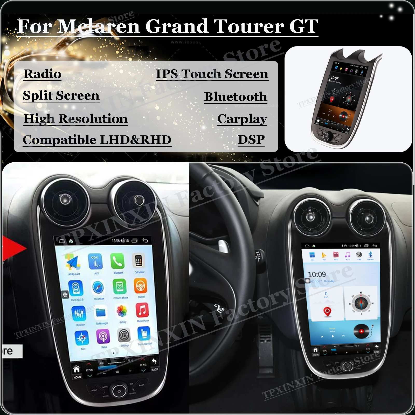 

Android 13 Radio Coche With Bluetooth For Mclaren Grand Tourer GT GPS Navigation Stereo Receiver Automotive Multimedia Head unit