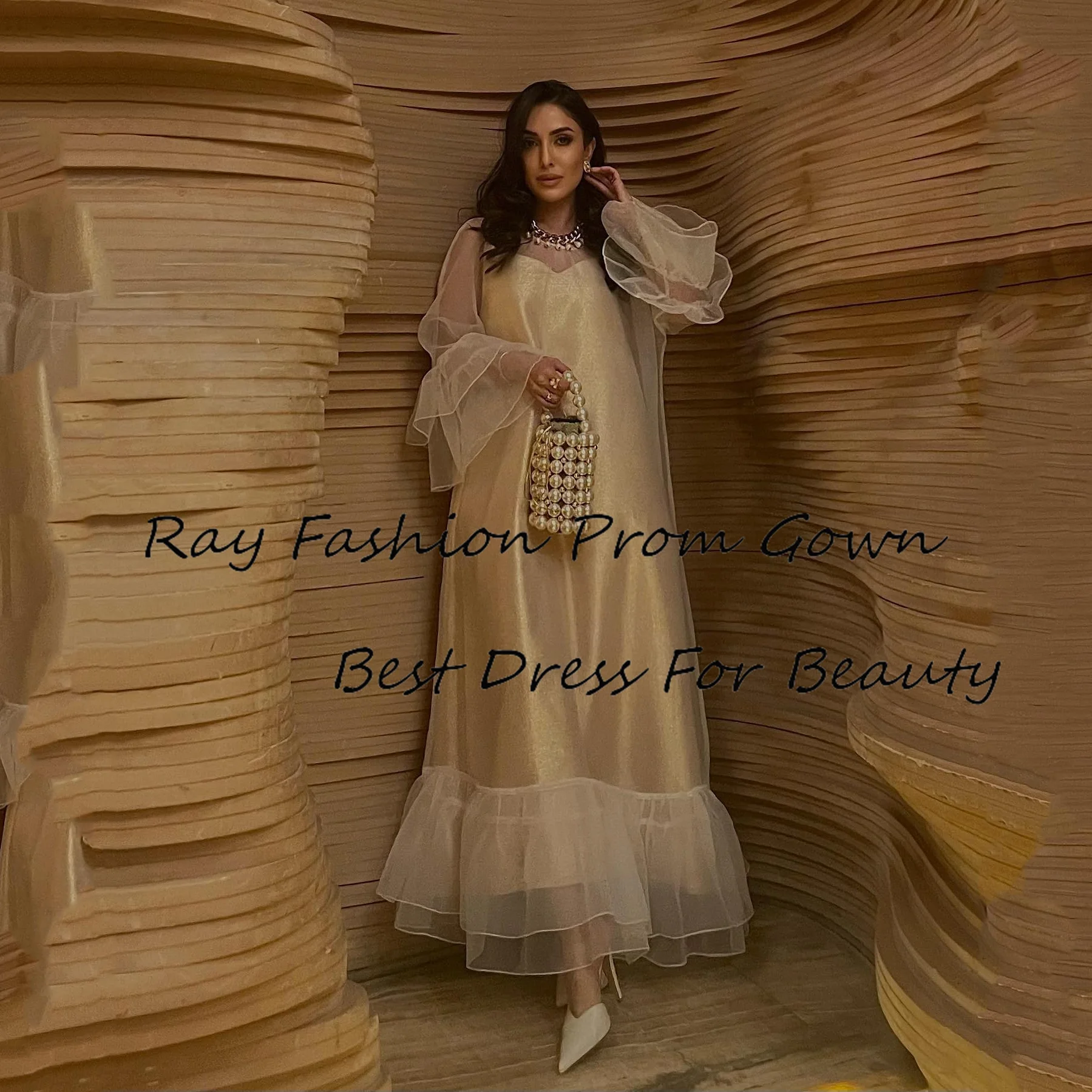 Ray Fashion Elegant Vintage Champagne A Line Prom Dress Ruffle Customized Formal Occasion Evening Party Gowns For Women