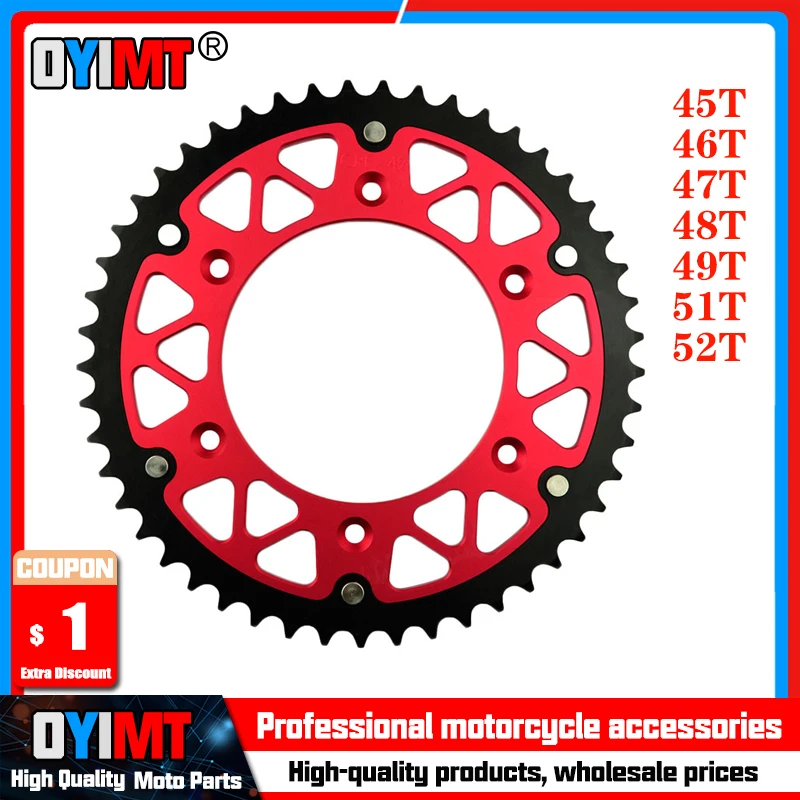 45T - 52T Motorcycle Rear Sprocket For HONDA CR125R CR250R CR500R CRF250R CRF450R CRF250F CRF250X CRF150F CRF230F CRE125R