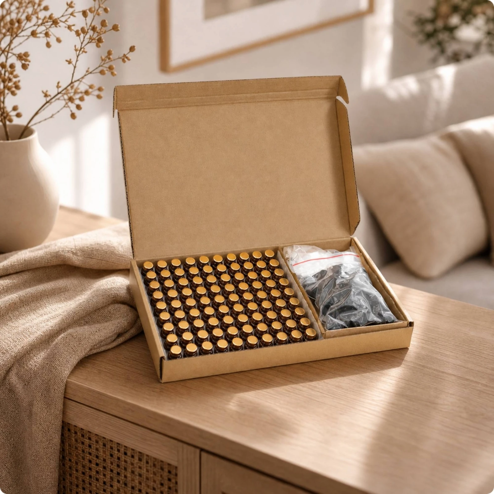 100 Pieces Amber Glass Essential Oil Sample Bottles Refillable Bottles with Orifice and Cap Sample Vials with Lids Travel-Size
