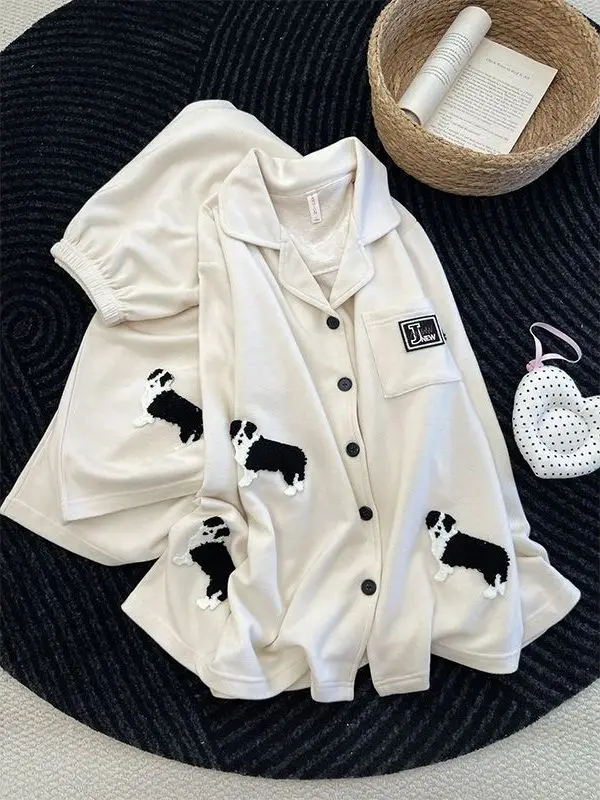 autumn-winter-warm-velvet-sleepwear-women's-faux-cashmere-cartoon-dog-sweet-style-home-clothes-set-can-be-worn-outside