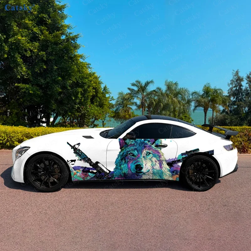 Wolf Overlook Colorful Car Side Sticker Decoration, PVC Waterproof Scratch Resistant Decal,Car Protection, Auto Accessories Gift