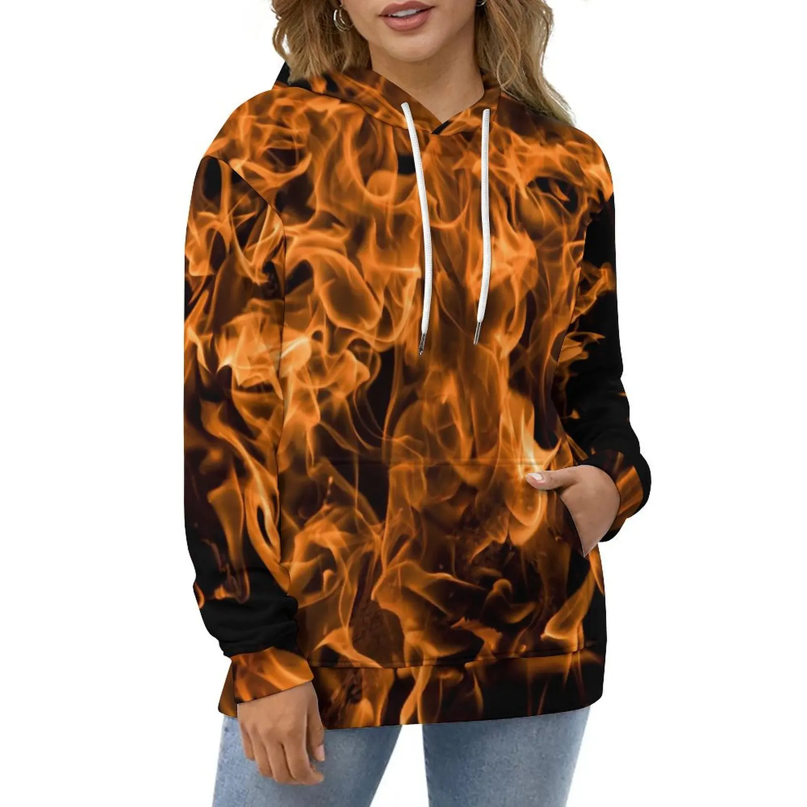 Fire Flames Casual Hoodies Abstract Trendy Y2k Custom Loose Hoodie Winter Long-Sleeve Classic Oversized Clothes