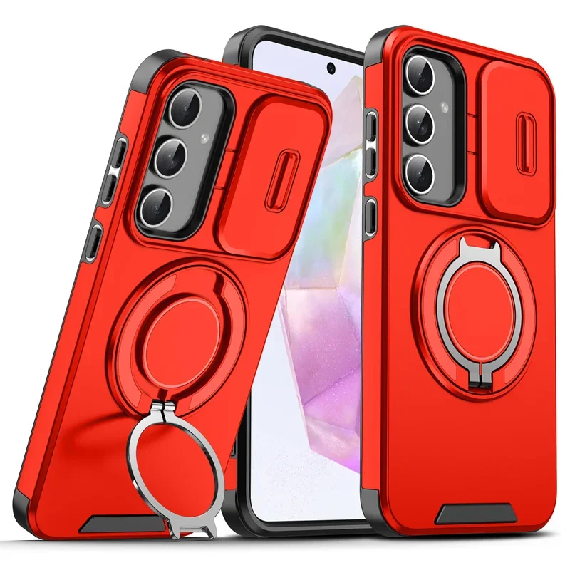 Magnetische telefoonhoes voor Samsung Galaxy A57 A37 A07 A17 A56 A36 A26 A16 A06 A55 A35 A25 A15 A05 met ringstandaard en camerabeveiliging