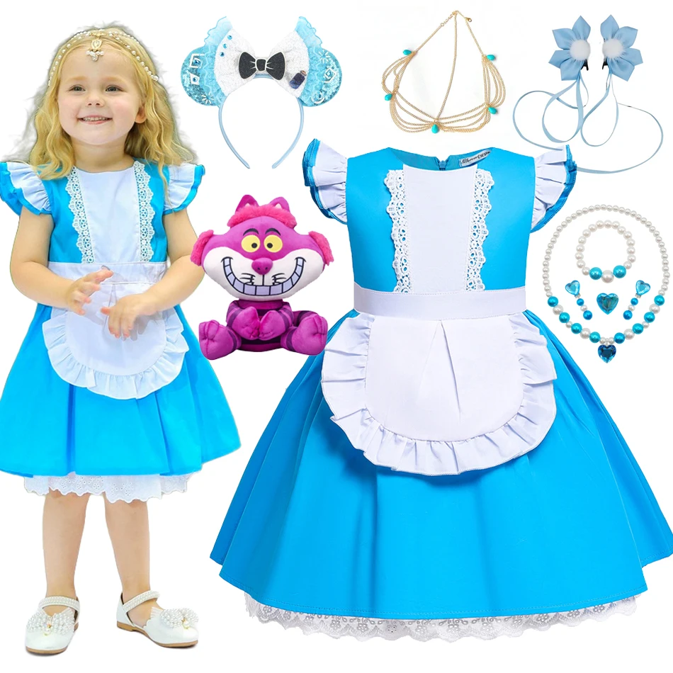 Girl Alice in Wonderland Costume Baby Girls Carnival Princess Cosplay Dress Girl Children Halloween Birthday Party Cloth 12M 6Y