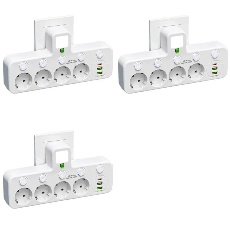 RALCA-3X EU Plug Outlet 4 Sockets Electrical Socket No Extension Cord With USB Type-C Ports Two Specifications