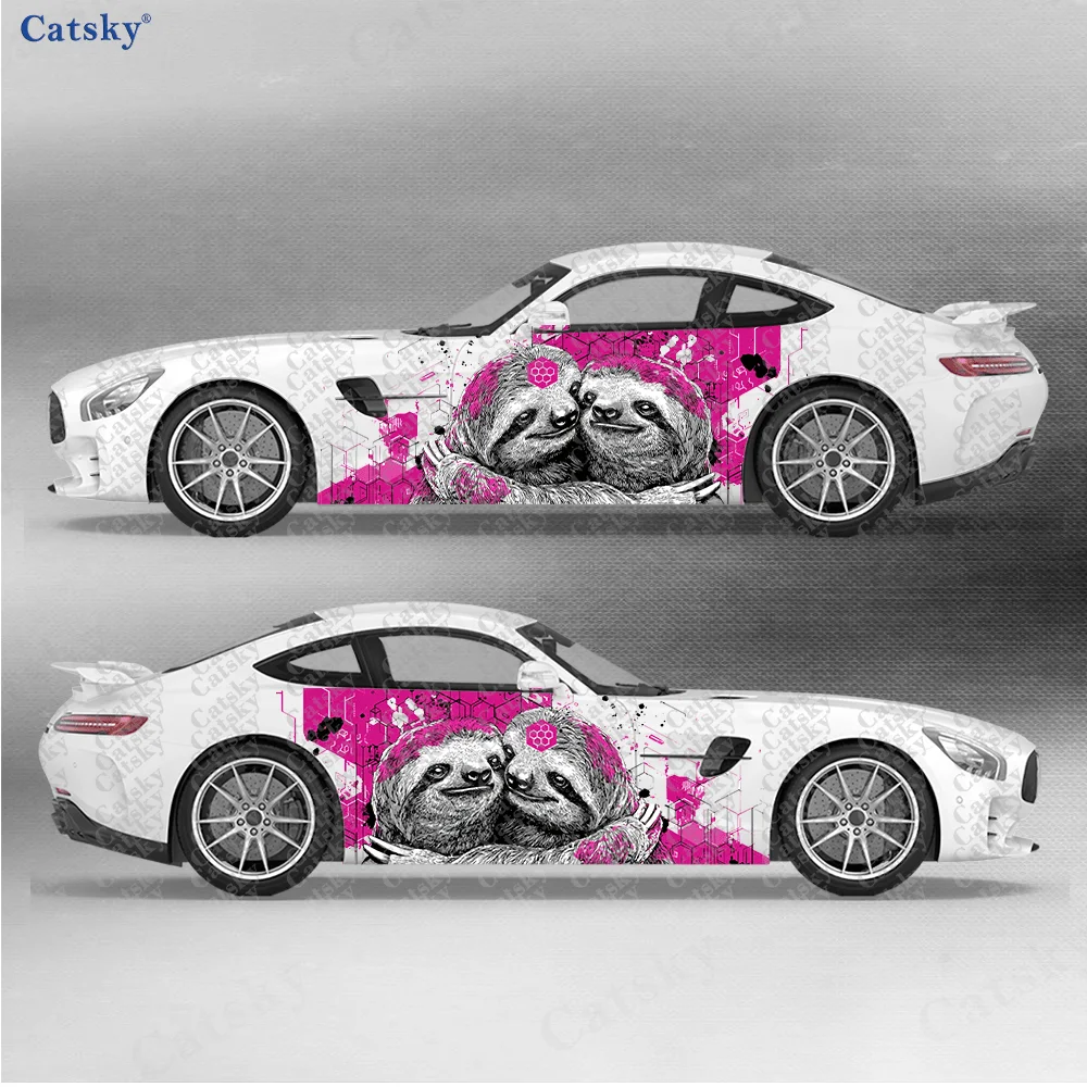 

2pcs Two Hugging Sloths Car Sticker, Durable, Fade-resistant, Enhance The Beauty of Your Vehicle Bold Art Design Car Vinyl Wrap
