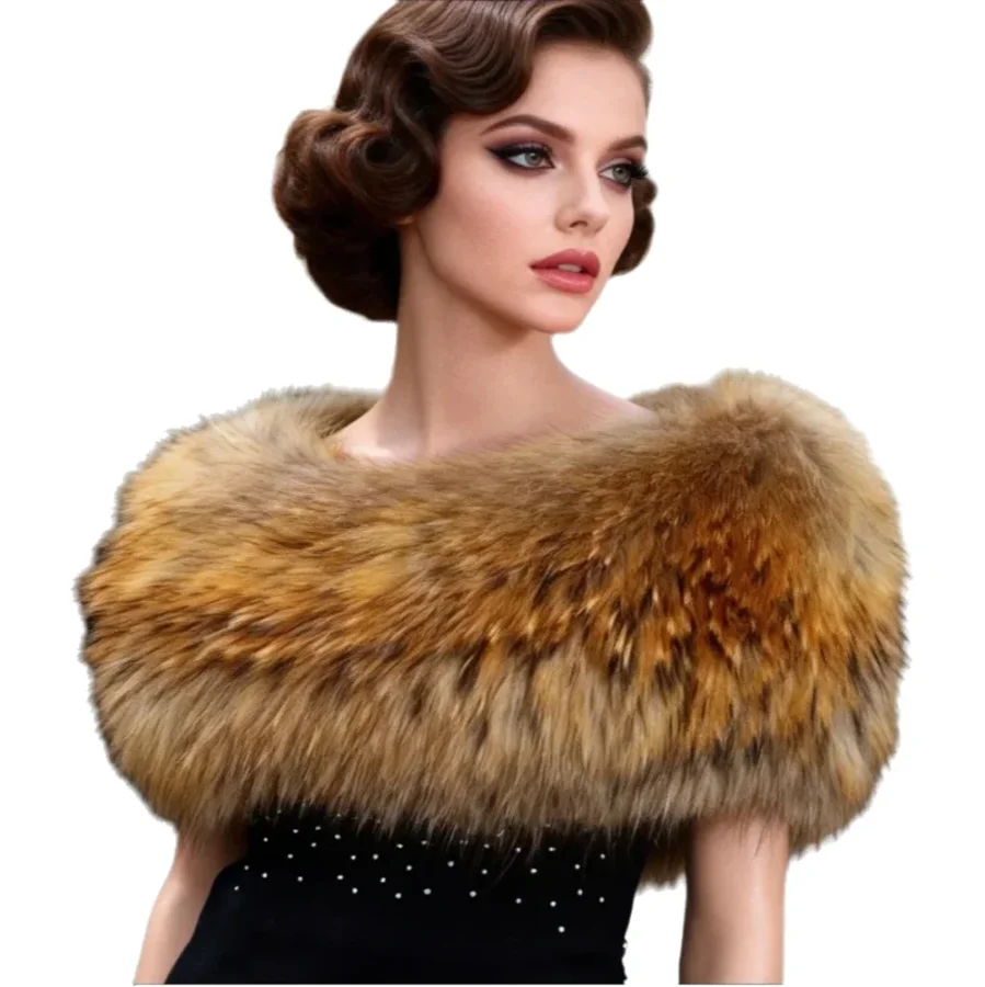 Fashion Female Knitted Wrap with Natural Raccoon Fur Warm Black/Red Autumn Winter Outerwear Silver Fox Fur Shoulder Warmer