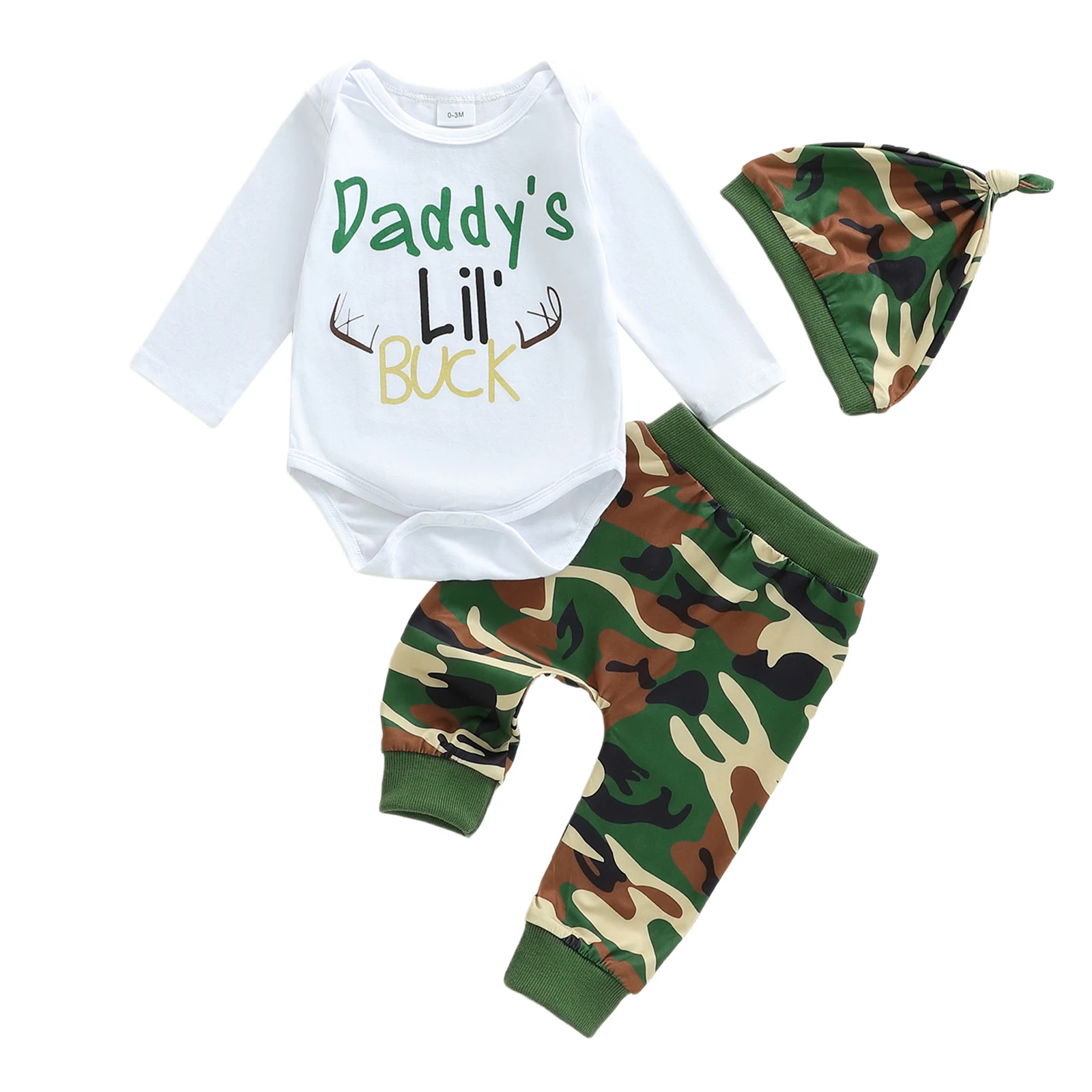 طفل الفتيان 3 قطع ملابس الخريف طويلة الأكمام رومبير مع السراويل طباعة التمويه قبعة مجموعة ملابس الوليد #4