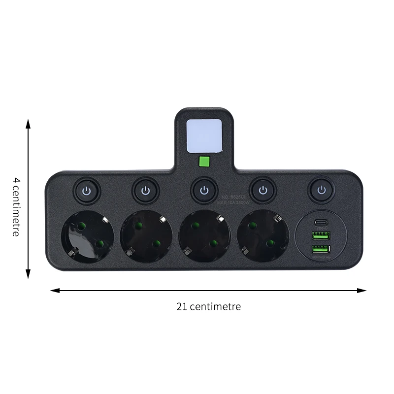 Stopkontak Colokan EU BARU 4 Soket Stopkontak Listrik Tanpa Kabel Ekstensi Dengan Port USB Tipe-C Dua spesifikasi