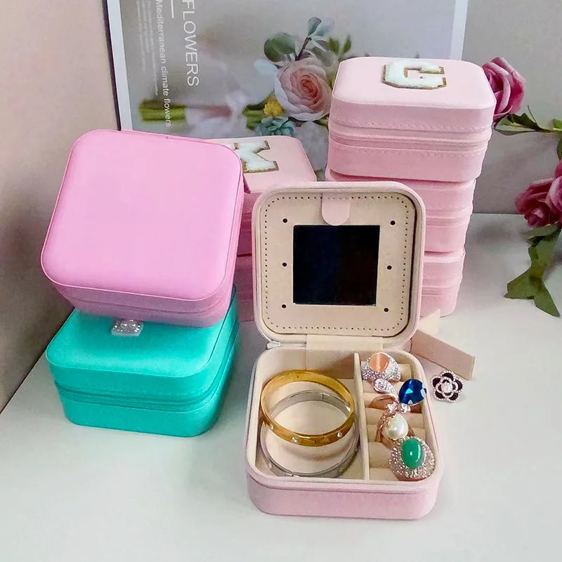 Portable Creative Letter Jewelry Organizer Box for Travel Ring Necklace Earrings Storage Zipper Bag Jewelry Box Mini Jewelry Box