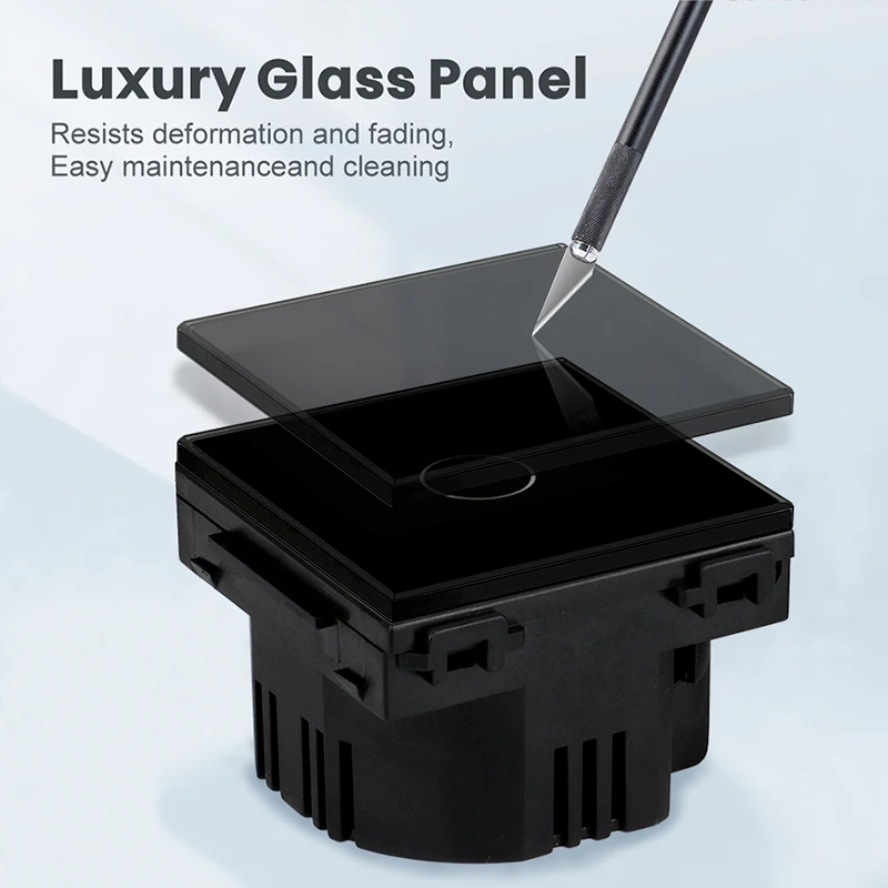 UNKAS EU Standard Tempered Black Crystal Glass Panel USB Wall Light Touch Switch DIY Free Combination Sensor Button Outlet