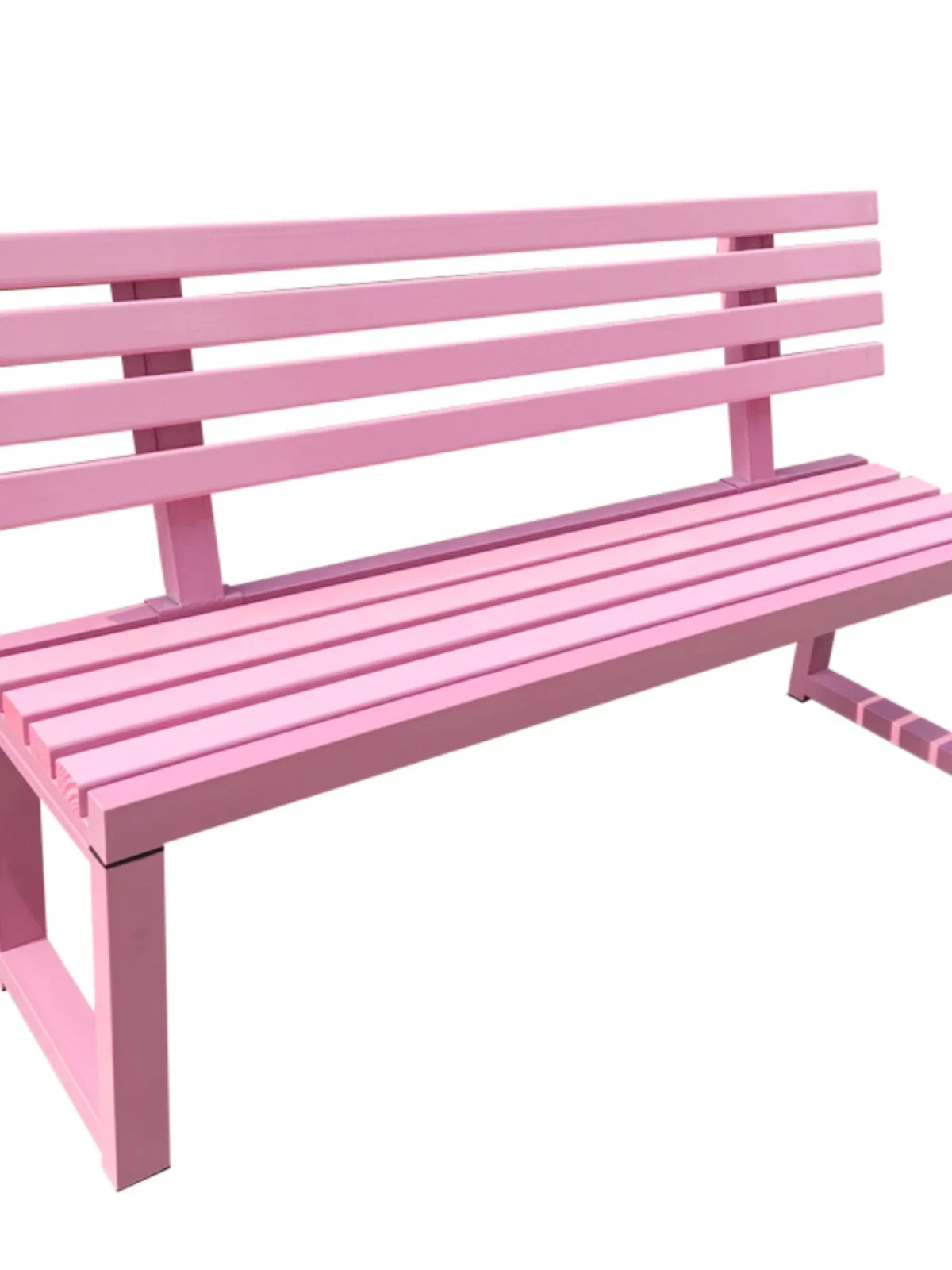 Internet celebrity pink backrest park chair outdoor bench shopping mall rest solid wood stool courtyard wrought iron bench white