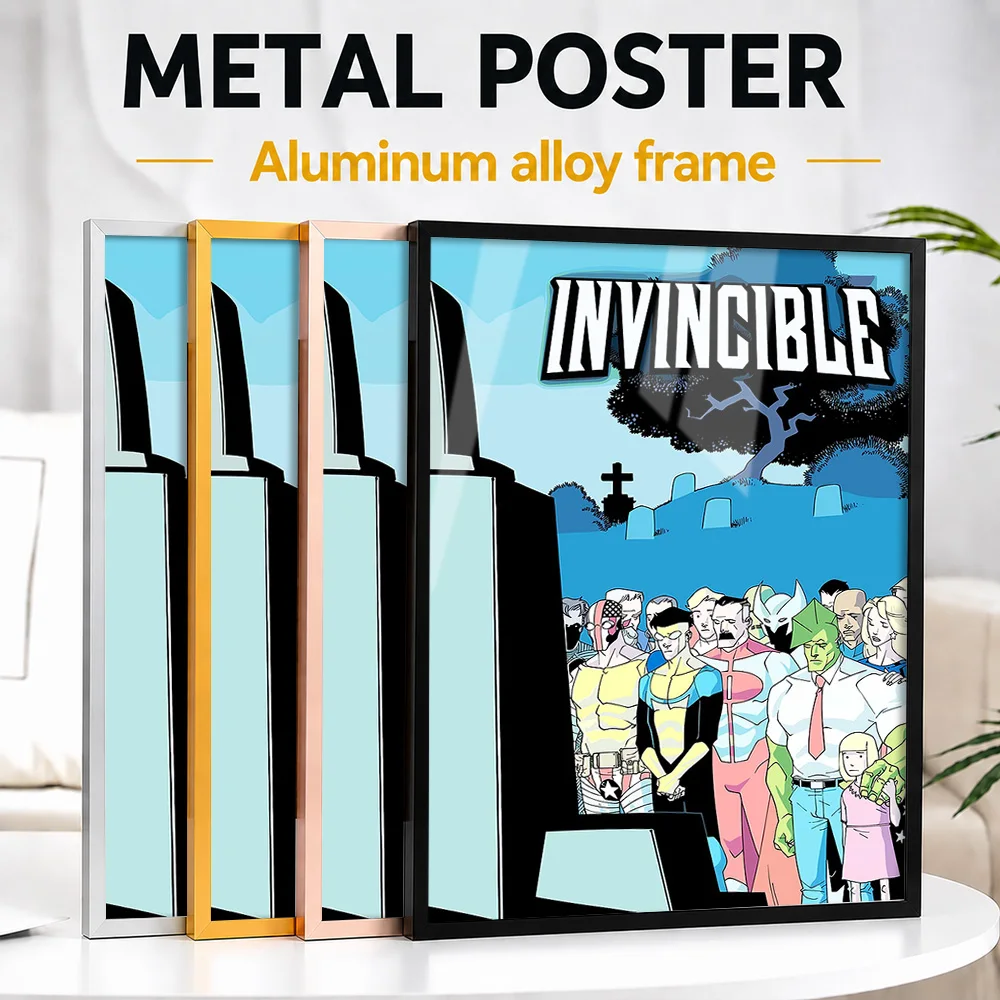 Invincible Comic Funeral Scene Framed Metal Poster Personalized Photo Bold Superhero Style Wall Art For Game Room Birthday Gift